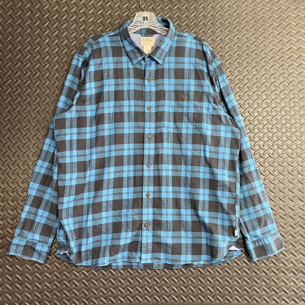 LL Bean Blue Black Traditional Fit Checkered Button Up Flannel Men's Size‎ L Reg